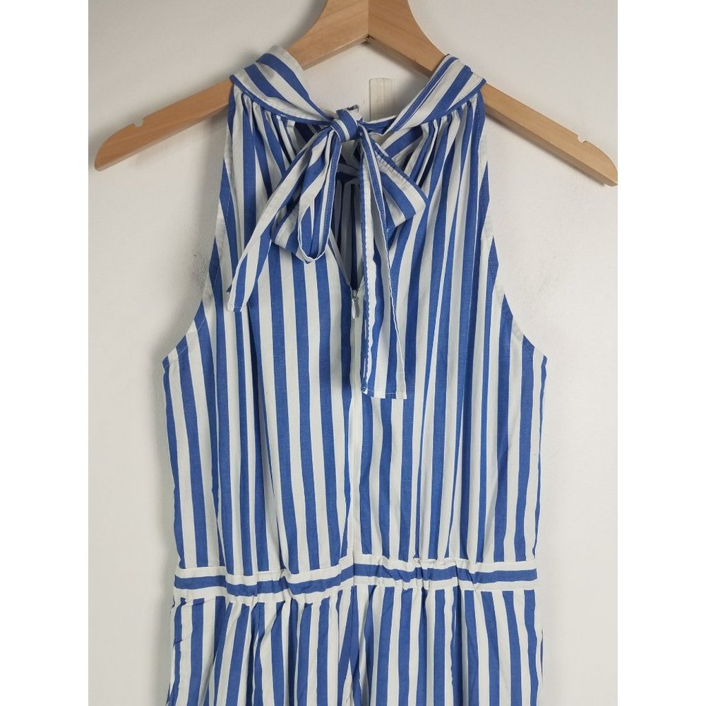 J. Crew Women's Sz. 4 Blue & White Cotton Wide Leg Halter Jumpsuit - Picture 8 of 9